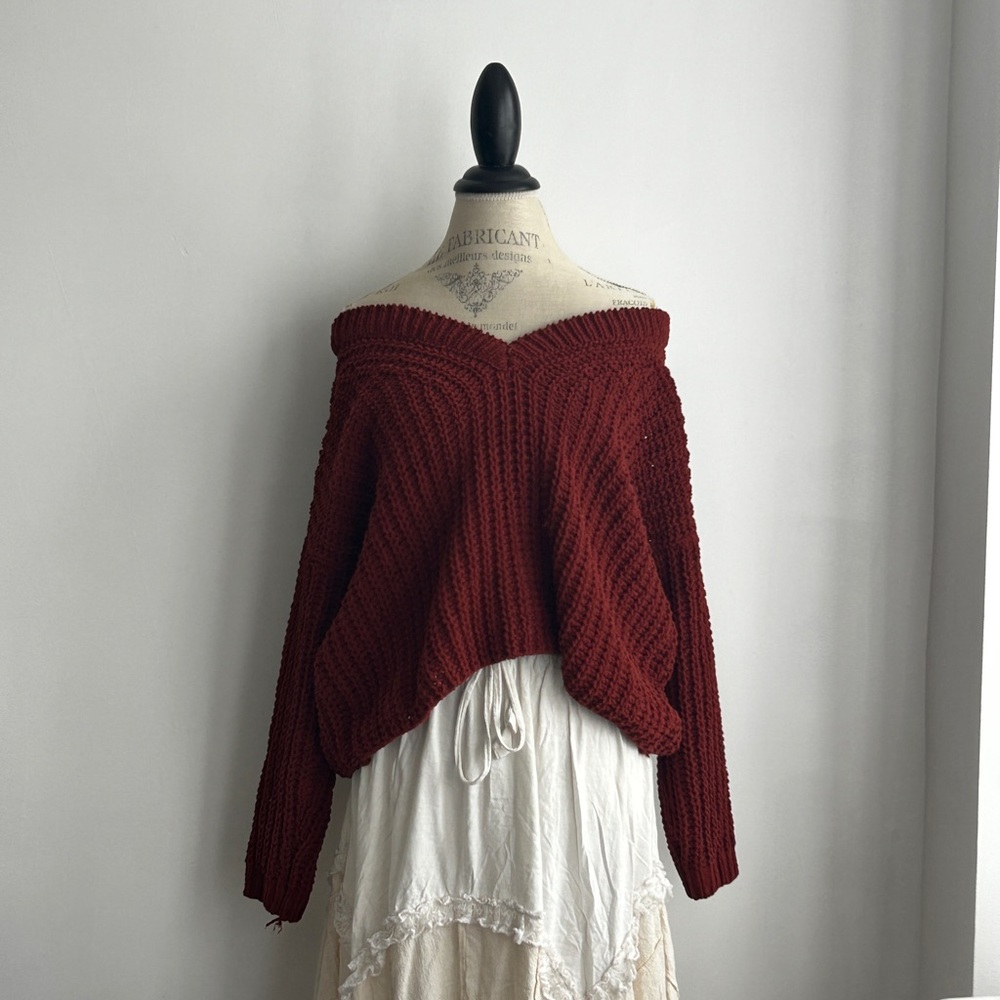 Women's Off-Shoulder Red Sweater